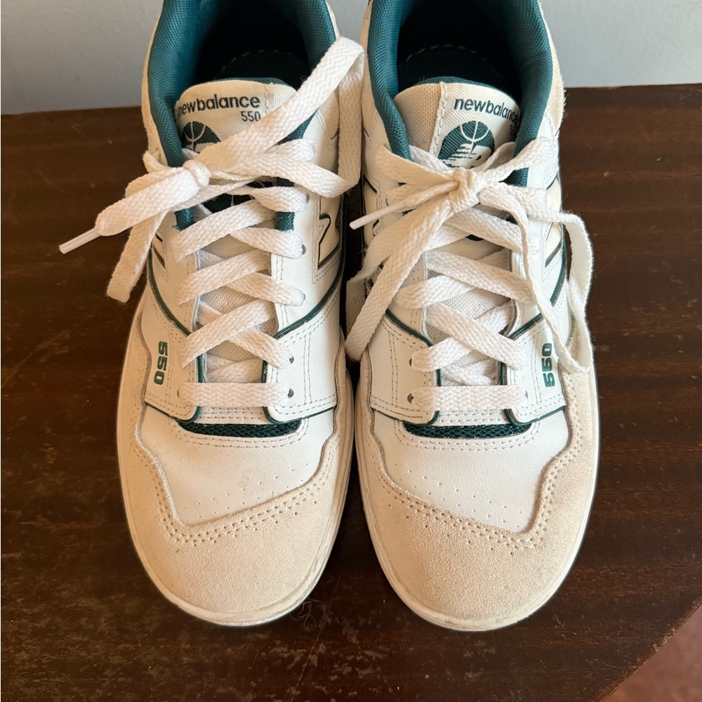 New Balance 550 Cream and Teal Sneakers
